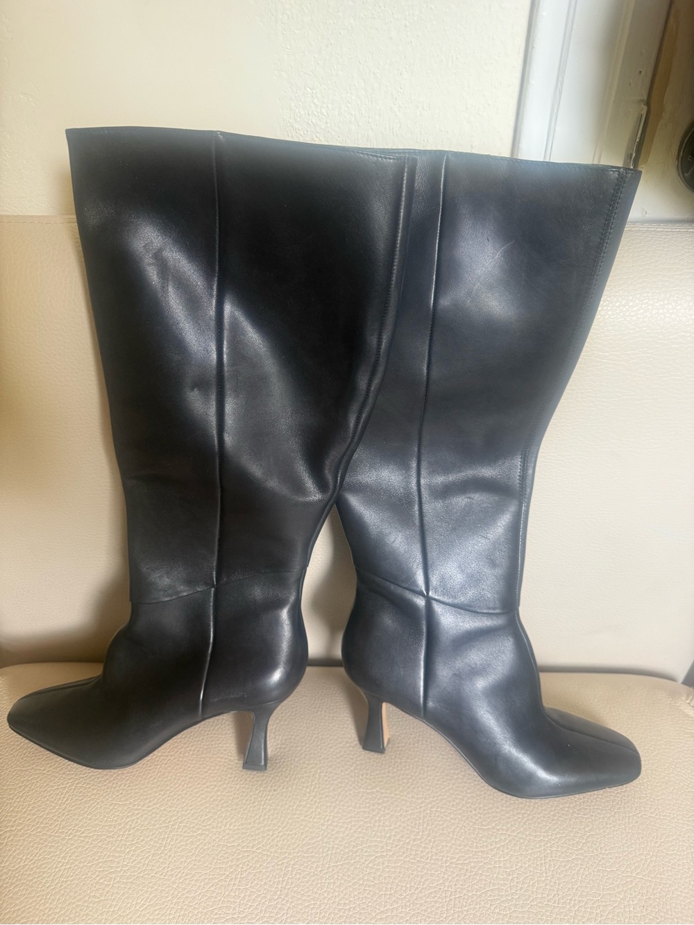 Dolce Vita Black Leather Knee-High Heeled Boots